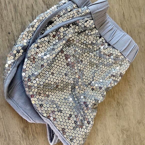 New Silver Sequin Booty Shorts L Large Rave - Picture 2 of 5